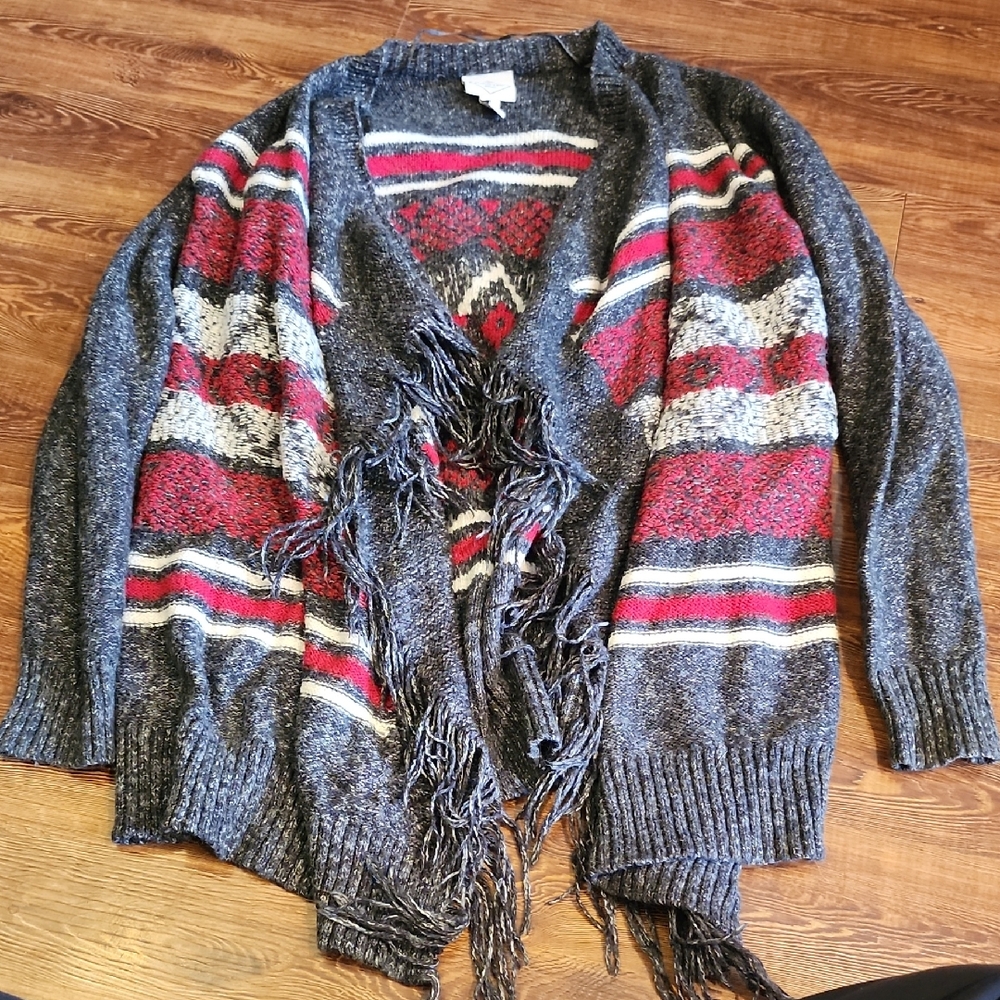 St. John's Bay Gray and Red Patterned Sweater